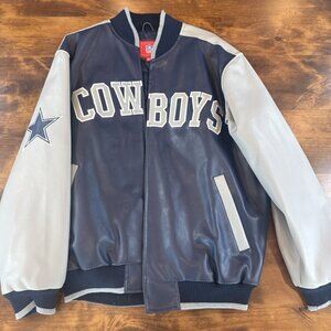 NFL G111 Dallas Cowboys NWOT Blue/white Faux Leather Inner Pockets Jacket M